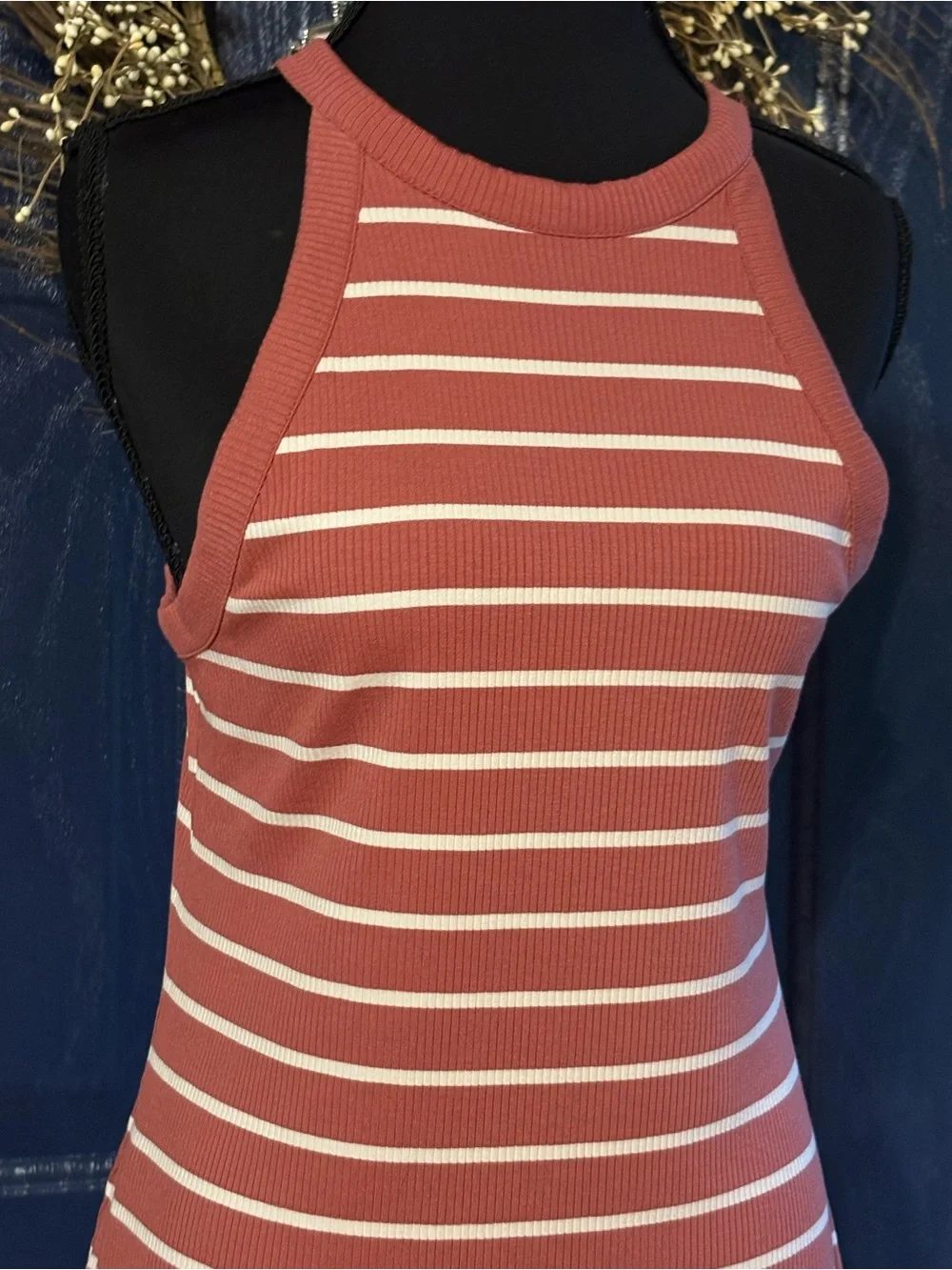 Old Navy Ribbed Halter Midi Dress in Rust and White Stripes size SP NWT